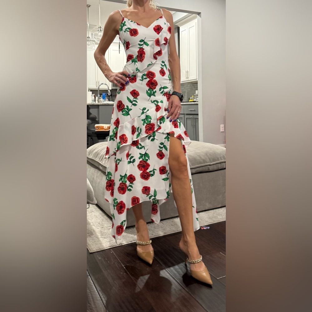 Gianni Bini White and Red Floral High Low Dress